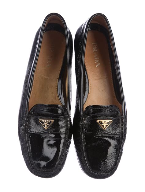 prada womens black patent slip on loafer|Prada Patent Leather Slip.